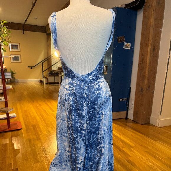 Reformation Blue Floral Midi Dress Linen Square Neck Tie Waist - Picture 3 of 4